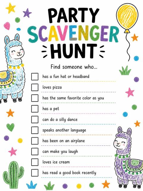 Scavenger hunt in the Crayon Llama Doodle 2nd Birthday Invitation design