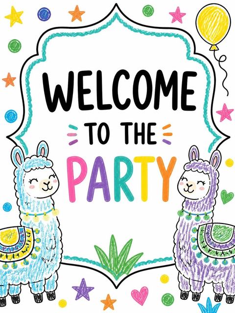 Welcome sign in the Crayon Llama Doodle 2nd Birthday Invitation design