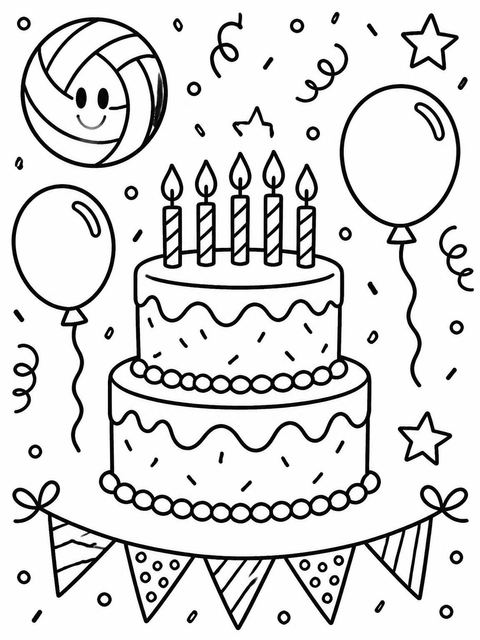 Coloring sheet in the Crayon Volleyball Sport 5th Birthday Invite design