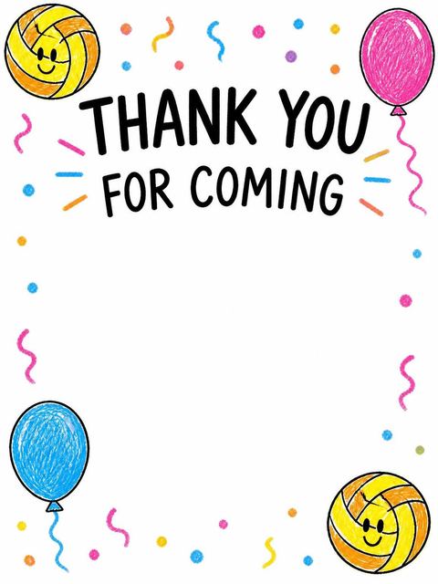 Thank-you flat in the Crayon Volleyball Sport 5th Birthday Invite design