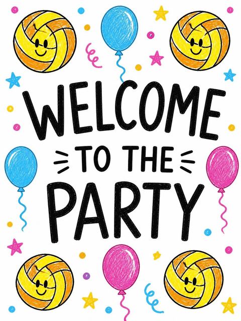 Welcome sign in the Crayon Volleyball Sport 5th Birthday Invite design