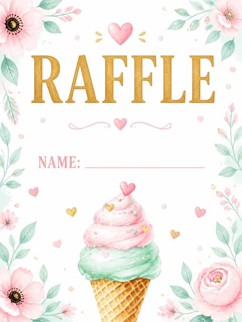 Raffle ticket in the Watercolor Ice Cream 1st Birthday design