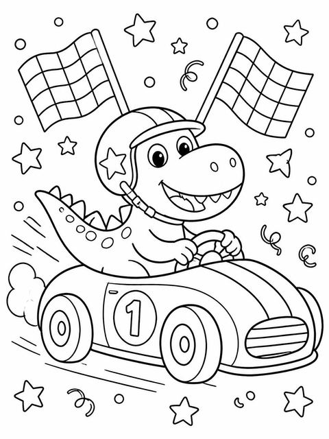 Coloring sheet in the Turbo Dino Racing 6th Birthday Adventure design