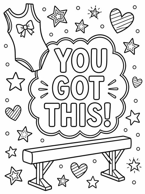 Coloring sheet in the Crayon Gymnastics Girl's 7th Birthday Invitation design