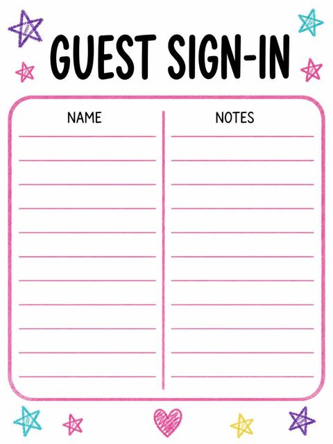 Guest sign-in sheet in the Crayon Gymnastics Girl's 7th Birthday Invitation design