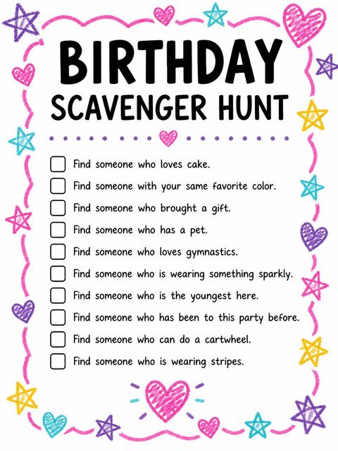 Scavenger hunt in the Crayon Gymnastics Girl's 7th Birthday Invitation design