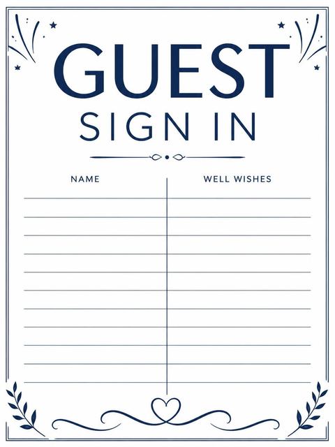 Guest sign-in sheet in the Minimalist Navy Ninety Milestone design