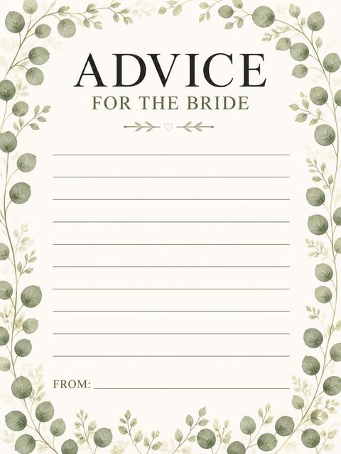 Advice card in the Watercolor Eucalyptus Bridal Shower Invitation design