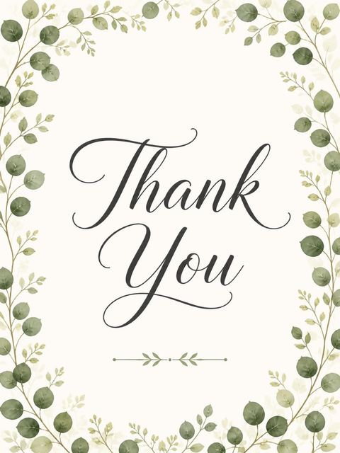 Thank-you flat in the Watercolor Eucalyptus Bridal Shower Invitation design