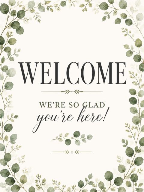 Welcome sign in the Watercolor Eucalyptus Bridal Shower Invitation design