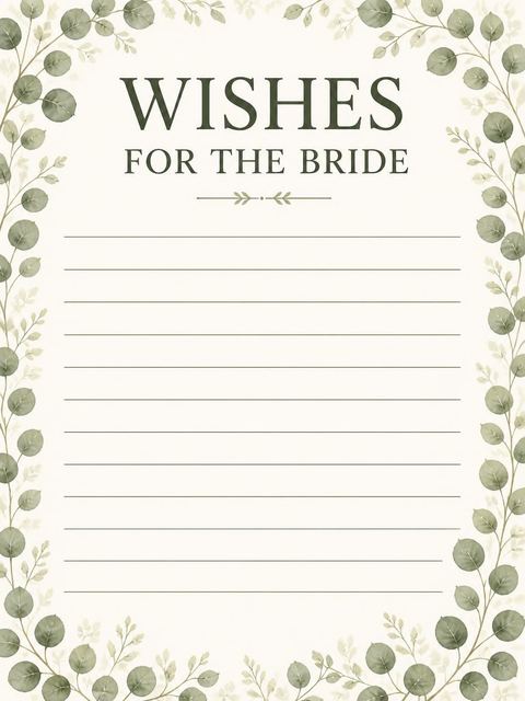 Wishes page in the Watercolor Eucalyptus Bridal Shower Invitation design
