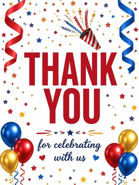 Thank-you flat in the Bold Red Hooray 25th Birthday Invitation design