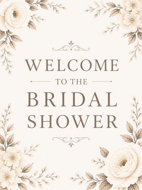 Welcome sign in the Sepia Floral Bridal Shower Invitation design
