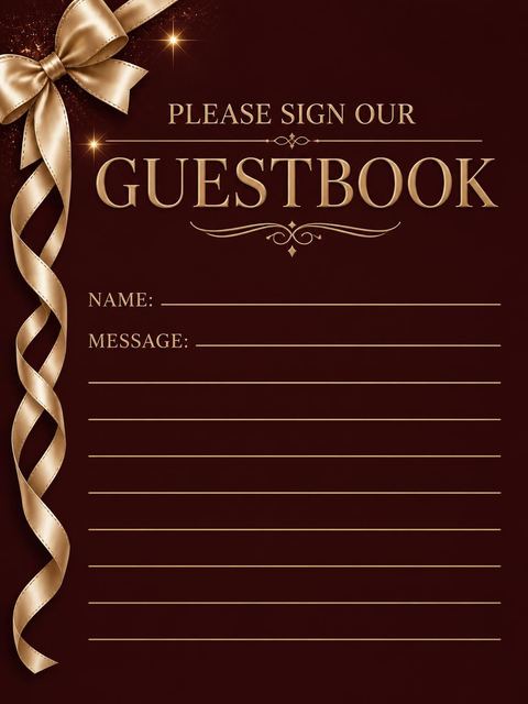 Guestbook signing card in the Burgundy Gold Ribbon 50th Birthday design