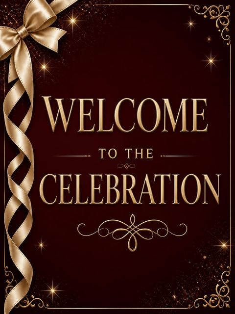 Welcome sign in the Burgundy Gold Ribbon 50th Birthday design