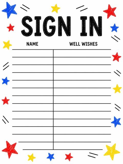 Guest sign-in sheet in the Crayon Race Car 3rd Birthday design