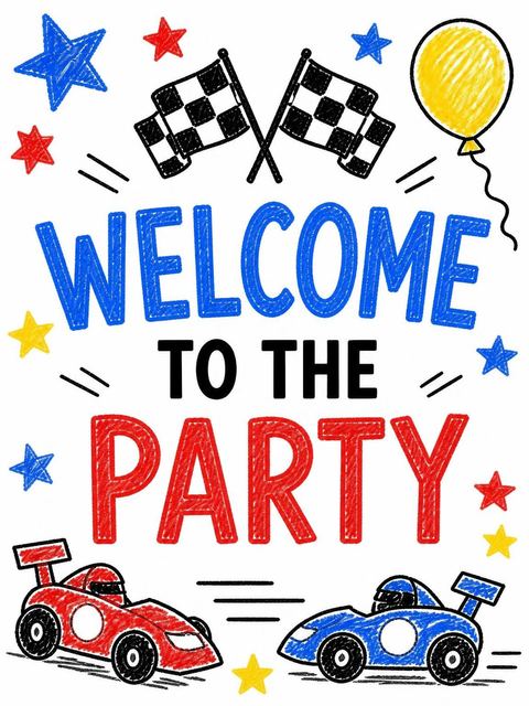Welcome sign in the Crayon Race Car 3rd Birthday design