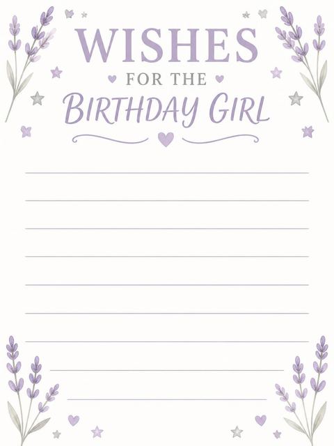Wishes page in the Watercolor Lamb Lavender 3rd Birthday design