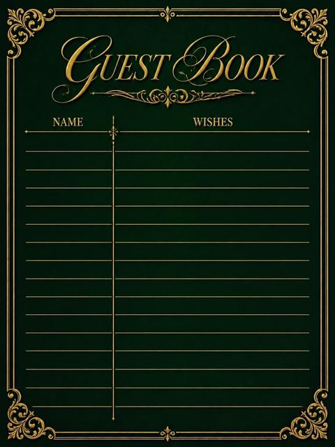 Guest sign-in sheet in the Forest Green Gold Filigree 50th Birthday design