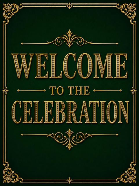 Welcome sign in the Forest Green Gold Filigree 50th Birthday design