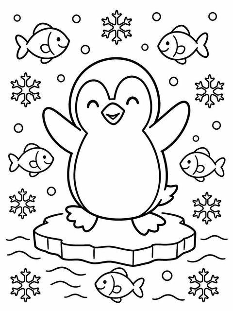Coloring sheet in the Crayon Penguin and Fish 3rd Birthday design