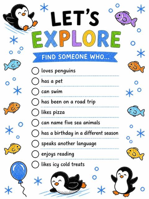 Scavenger hunt in the Crayon Penguin and Fish 3rd Birthday design