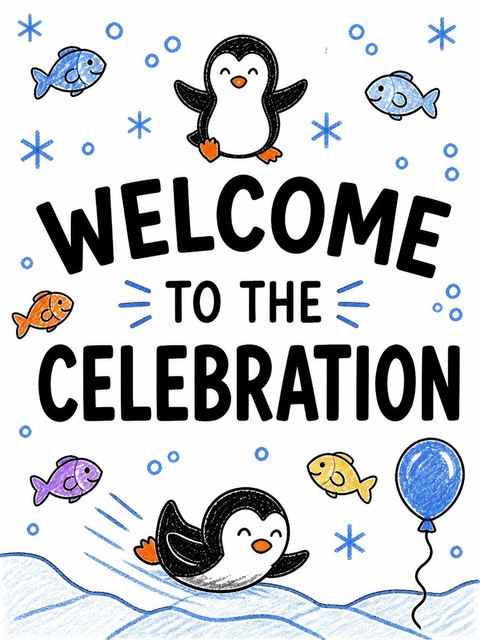 Welcome sign in the Crayon Penguin and Fish 3rd Birthday design