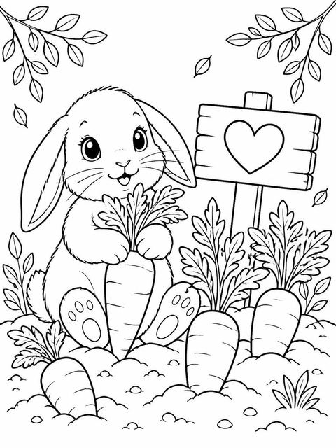 Coloring sheet in the Watercolor Bunny Carrot 2nd Birthday design