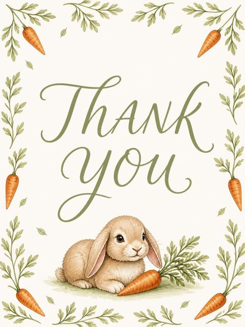 Thank-you flat in the Watercolor Bunny Carrot 2nd Birthday design