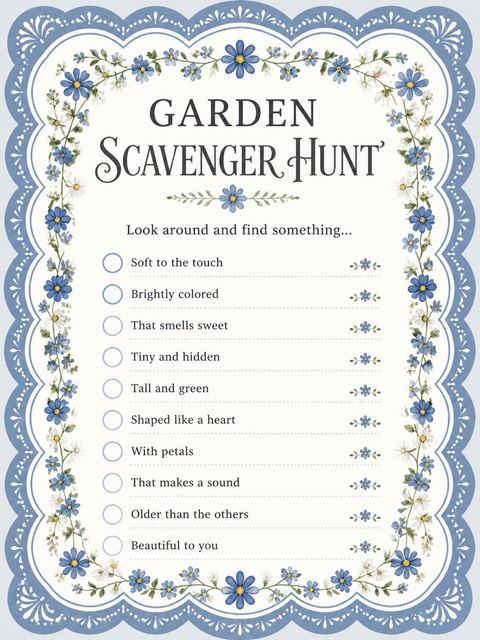 Scavenger hunt in the Blue Scalloped Wildflower 5th Birthday Invitation design