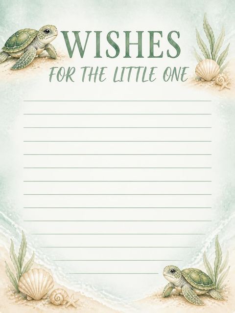 Wishes page in the Sage Watercolor Sea Turtle 1st Birthday design