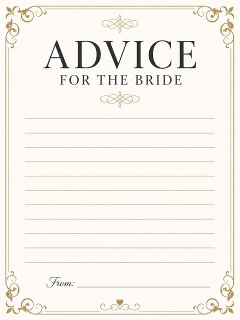 Advice card in the Gold Filigree Cream Bridal Shower design