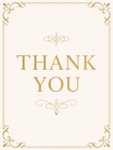Thank-you flat in the Gold Filigree Cream Bridal Shower design