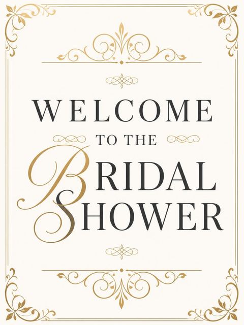 Welcome sign in the Gold Filigree Cream Bridal Shower design