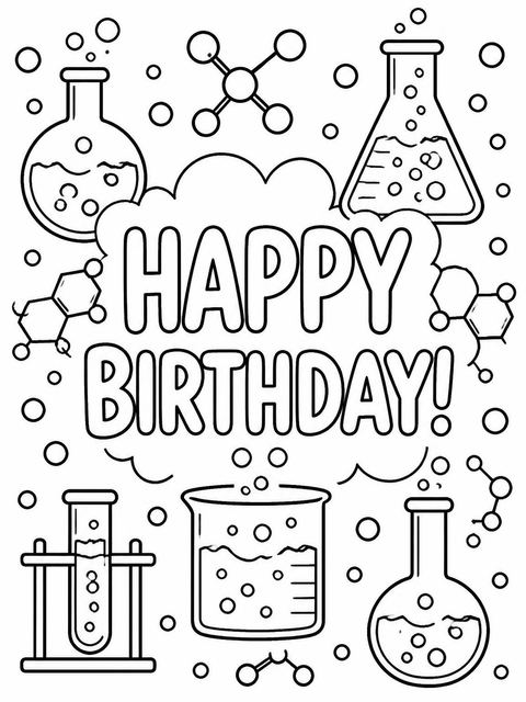 Coloring sheet in the Mint Beaker Science 7th Birthday Invitation design