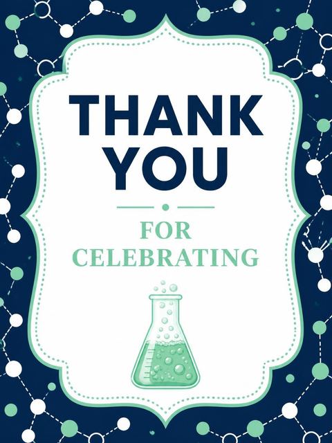 Thank-you flat in the Mint Beaker Science 7th Birthday Invitation design
