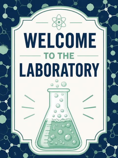 Welcome sign in the Mint Beaker Science 7th Birthday Invitation design