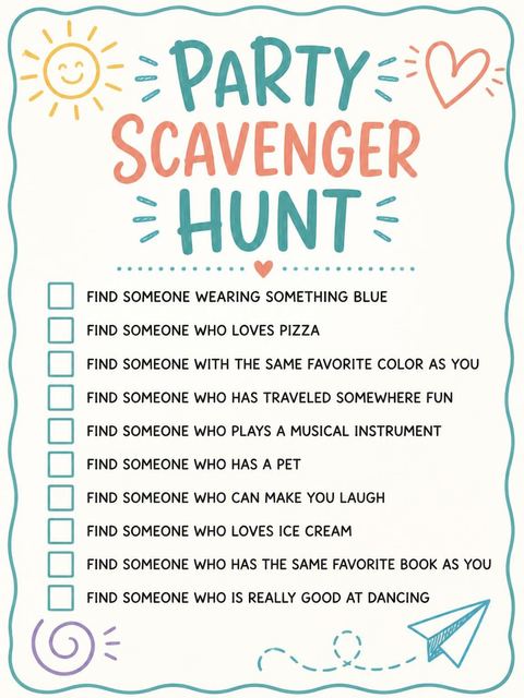 Scavenger hunt in the Teal Doodle Motif 7th Birthday Celebration design