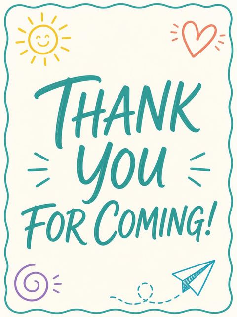 Thank-you flat in the Teal Doodle Motif 7th Birthday Celebration design