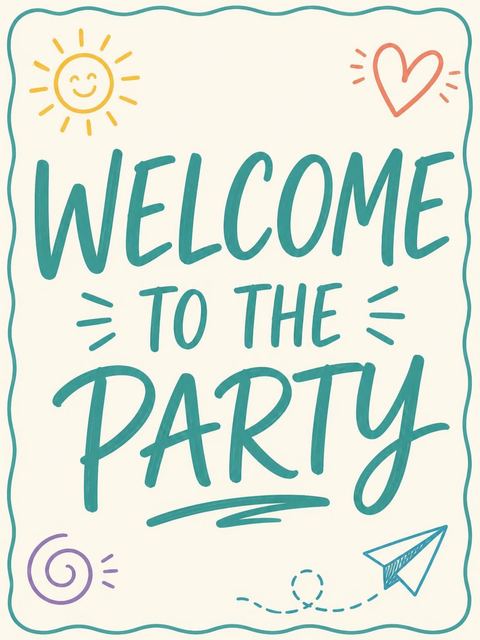 Welcome sign in the Teal Doodle Motif 7th Birthday Celebration design