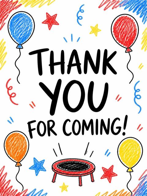Thank-you flat in the Crayon Trampoline Sketch 6th Birthday Invitation design