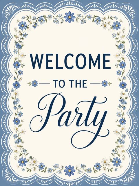 Welcome sign in the Vintage Blue 5th Birthday Invitation design