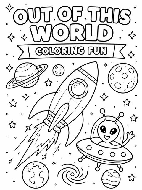 Coloring sheet in the Cosmic Rocket First Birthday Party design