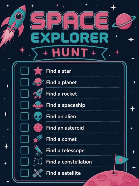 Scavenger hunt in the Cosmic Rocket First Birthday Party design