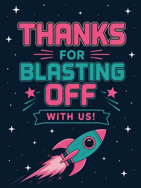 Thank-you flat in the Cosmic Rocket First Birthday Party design