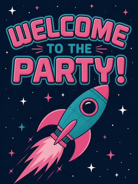 Welcome sign in the Cosmic Rocket First Birthday Party design