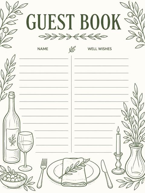 Guest sign-in sheet in the Forest Green Botanical Table Birthday design