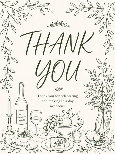 Thank-you flat in the Forest Green Botanical Table Birthday design