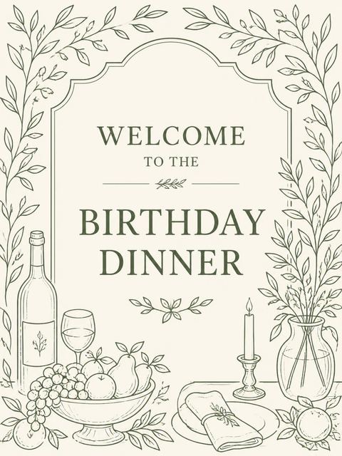 Welcome sign in the Forest Green Botanical Table Birthday design