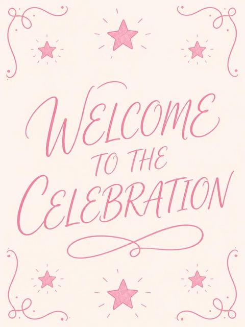 Welcome sign in the Pink Star Cream 12th Birthday Invitation design